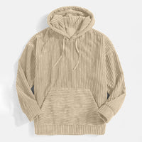 Men's Sweater Thick Corduroy Long Sleeve Solid Color Kangaroo Pocket Hanging Shoulder Hoodie