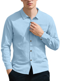 New Men's Solid Color Lapel Casual Loose Long Sleeve Shirt