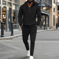 Waffle Hooded Small Zipper Casual Long Sleeve Pants Two-piece Suit