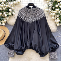 French-style Chic Beaded Casual Blouse For Women