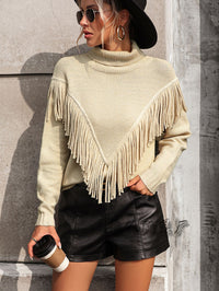 Loose-fitting Tassel Turtleneck Sweater