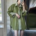 Spring Autumn Long Sleeve Thin Shirt And PU Jacket Two Piece Set