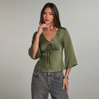 New Slim-fit Womens V-neck Pullover Shirt