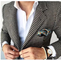 Mens Casual Houndstooth Blazer Coat