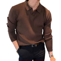 New Men's Lapel Knitted Long-sleeved T-shirt