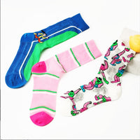 Original Women's Socks Summer Thin Mixed Color Stripe Tube Socks Mesh Cotton Boneless Personality Cartoon Color Socks For Women