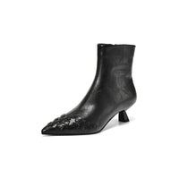 Fashionable Knit Ankle Mid-heel And Plush-lined Boots
