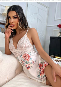 Midnight Charm Embroidered Slip Top Sexy Nightdress