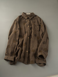 Japanese-style Double-Layer Cotton Gauze Printed Long-Sleeve Shirt Top For Women