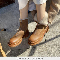Thickened Front-Zip Ankle Boots Influencer-Style Cotton Shoes New Arrival