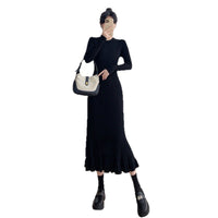 Womens Slimming Figure-Hugging Long-Sleeve Knitted Dress