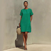 Round-neck Dress With Rolled-up Cuffs