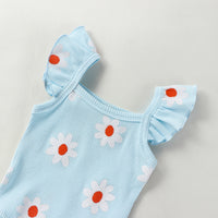 Summer Infant Toddler Flower Print Sleeveless Romper Butterfly Baby Bodysuit Shorts Three-piece Set