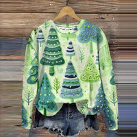Womens Casual Christmas-Print Crew-Neck Sweatshirt