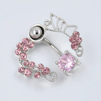 Pink butterfly zircon belly button ring
