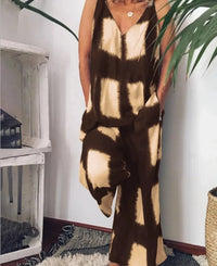 Cotton and hemp printed large size printed Jumpsuit