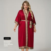 Womens Nightgown With Straps Solid-Color Luxurious Loungewear Satin Bathrobe Set