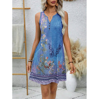 Vest Style Floral Print Dress With A Notched V Neck