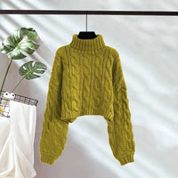 New AutumnWinter Linen Short Turtleneck Outerwear Knitted Floral Sweater For Women