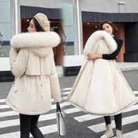 Long Style Large Fur Collar Fleece Lined Cotton Jacket Down Cotton Coat Outerwear