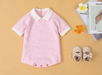 Short sleeve knitted solid color fart romper