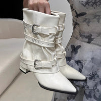 High-heeled Elegant Shaft-style Studded Belt-buckle Fashion Ankle Boots