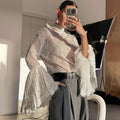 Sexy Lace Ruffle-sleeve Flowy-neckline Blouse
