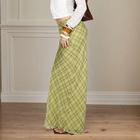 Green Plaid Contrasting Slim Fit Skirt