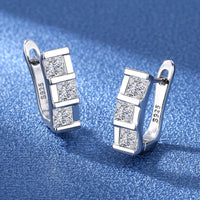 Womens Square Zircon Double-Clasp Earrings