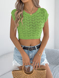 Women S Casual Solid Color Crew Neck Cropped Knit Vacation Top