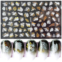 Nail Art 3D Sticker Maple Leaf Flamingo Beach White Gold Pattern Nail Sticker
