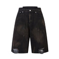 Waste Soil Spray Painting Old Dirty Denim Shorts Men
