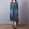 Loose-fitting Mid-length Round-neck Vintage Denim Dress