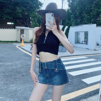 Women's Short Skirt Thin High Waist Slim Denim Culottes