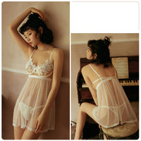 New V-neck See-through Mesh Temptation Suspender Nightdress