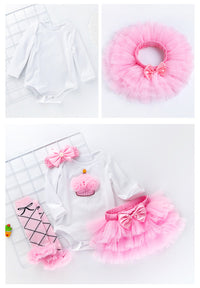Spring and Autumn Baby Long Sleeve Pink Skirt Set