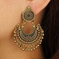 Retro Tassel Bohemian Ethnic Carved Flower Semicircle Bell Earrings