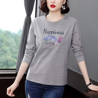 Middle-aged And Elderly Long-sleeved T-shirt Women's Thin Round Neck Bottoming Shirt Printed Casual Loose Top