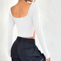 Fashionable Women's Slim-fit Sexy Split Hem V-neck Long Sleeve T-shirt