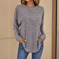 Knitted Sweater Round Neck Sunken Stripe Top Long Sleeve Loose T-shirt