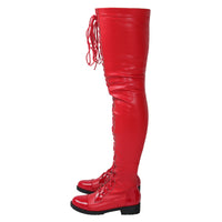 Lace-up Side Zip Low Heel Over The Knee Stockings Leather Women's Boots