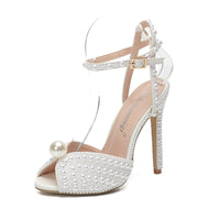 New Peep-toe Shallow Mouth Rhinestone Pearl Woman High-heeled Shoes