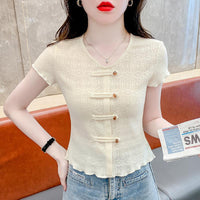 Hollow Out Short Sleeved Chinese Style New Chinese Style Top