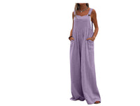 Ladies Fashion Ethnic Style Solid Color Button Suspender Jumpsuit