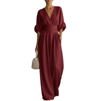 Waist-cinching V-neck Elegant Womens Jumpsuit
