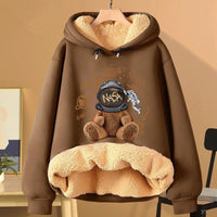 Extra Thick Lambswool Hooded Sweatshirt For Women Fleece Lined And Loose Fitting