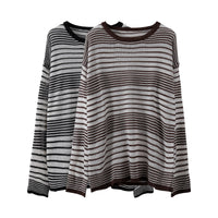 Narrow-striped Cozy Pullover Long-sleeve Knit Sweater For Women Loose-fit Round-neck Versatile Top