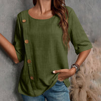 Womens Cotton-Linen Button-Up Fashion Casual Top