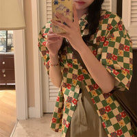 Womens Retro Designer-Style Niche Printed Loose Short-Sleeve Shirt