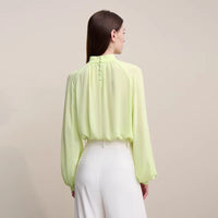 Womens Loose Half-Neck Raglan-Sleeve Chiffon Top
